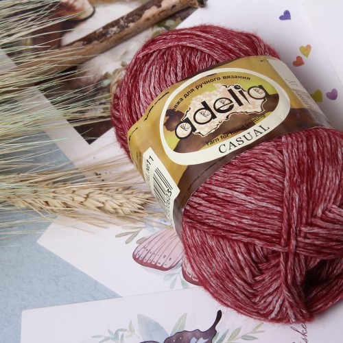 Пряжа ADELIA "CASUAL"   72\% хлопок, 28\% акрил   10 шт. х  50 г  130 м ± 6 м №04 св.коричневый
