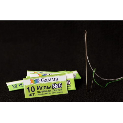 Иглы для шитья ручные "Gamma"   NIR-05   № 5 швейные   10 шт.  в конверте .