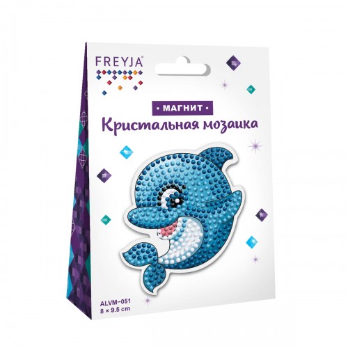 Кристальная (алмазная) мозаика  "ФРЕЯ" ALVM-051   магнит "Дельфин" 8 х 9.5 см