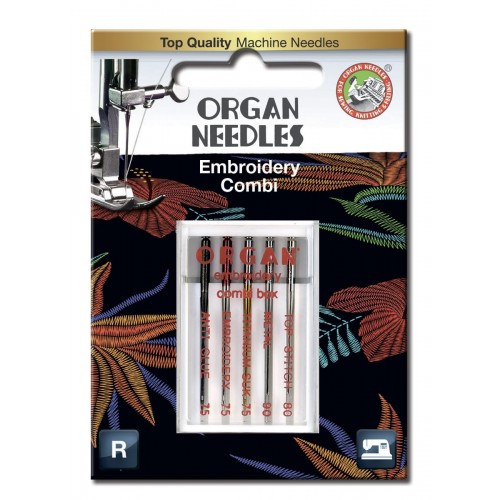 Иглы для быт. шв. машин "ORGAN"   вышивальные COMBI ассорти   5 шт  в блистере 5118000BL ассорти