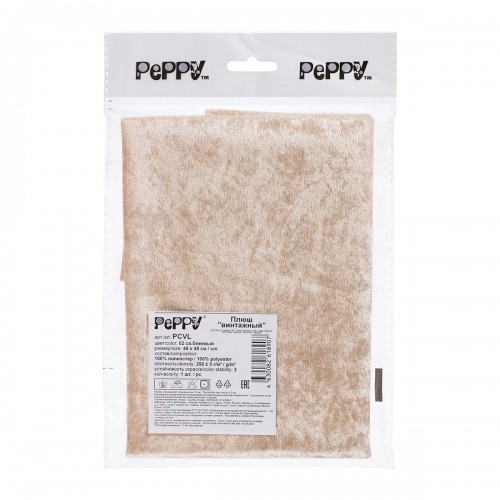 "PEPPY"   Плюш "винтажный"   PCVL   ФАСОВКА   48 x 48 см  250 г/кв.м ± 5   100\% полиэстер 02 св.бежевый
