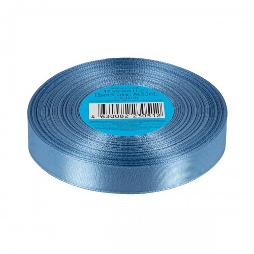 Лента атласная 12 мм ( 1/2 ")  "Gamma"   33 м ± 2 м №526L(16-4118) т.голубой