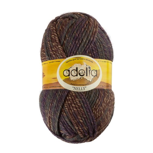 Пряжа ADELIA "NELLY"   70\% шерсть, 30\% акрил   5 шт. х  100 г  100 м ± 5 м №22 коричневый-т.фиолетовый-т.зеленый