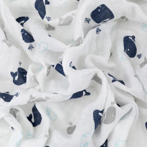 Ткань "PEPPY"   Ткань муслиновая   ФАСОВКА   EMBRACE   100\% хлопок   100 х  125 см  Shannon Fabrics whales cobalt
