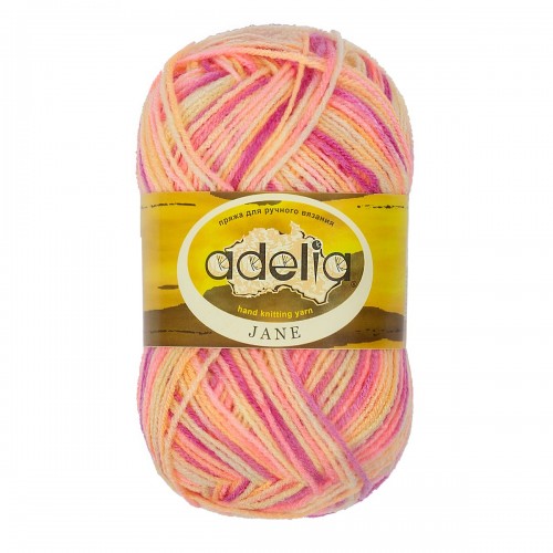 Пряжа ADELIA "JANE"   100\% акрил   10 шт. х  50 г  227 м ± 10 м №21 сиреневый-св.желтый-розовый-св.оранжевый