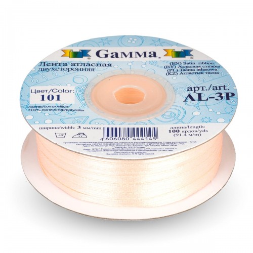 Лента атласная 3 мм ( 1/8 ")  "Gamma"   AL-3P   двухстор.   91.4 м №101 бл-оранжевый