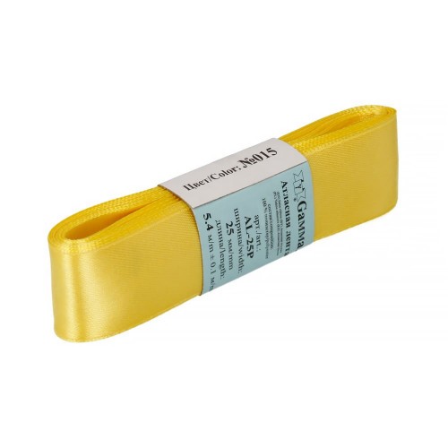 Лента атласная 25 мм ( 1 ")  "Gamma"   AL-25P   ФАСОВКА   5 x  5.4 м №015 желтый