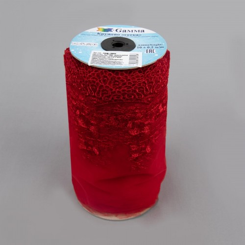 Кружево "Gamma"   "сетка"   190 мм  GKM-19004   в рулоне   10 м ± 0.2   Турция TL012RE  красный