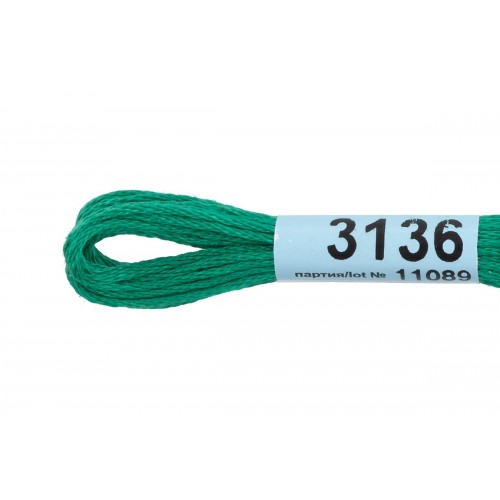 Нитки для вышивания "Gamma"    мулине  ( 3071-3172 )  100\% хлопок   24 x  8 м №3136 яр.зеленый