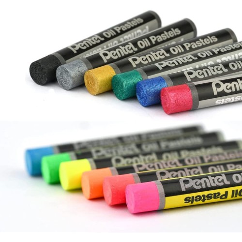 "Pentel"   Пастель масляная в картоне, флуоресцентная 6 цв. + металлик 6 цв.   12 цв. PHN-MF12