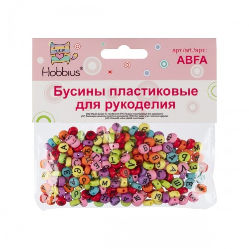 Бусина "Hobbius"   пластик   ABFA   4 х 7 мм  5 х  50 г №02 цветные с чёрными буквами "русский алфавит"