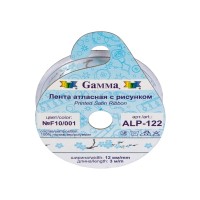 Лента атласная 12 мм ( 1/2 ")  "Gamma"   ALP-122   с рисунком   ФАСОВКА   5 x  3 м P3/001 листочки/белый