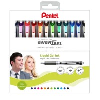 "Pentel"   Набор гелевых автоматич.ручек Pentel EnerGel BL77 в футляре, 0.7 мм, 12 цветов  d 0.7 мм  12 шт. BL77-12 цвет чернил: ассорти