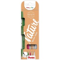 "Pentel"   Набор брашпенов Pentel Brush Pens Nature, 4 шт., разные цвета чернил   от 0.2 мм   4 цв.  кисть SES15N-4