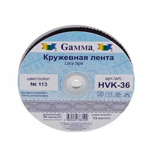 "Gamma"   кружевная лента   HVK-36   13 мм  22.8 м ± 0.5 м  СК/Распродажа №134 зелёный