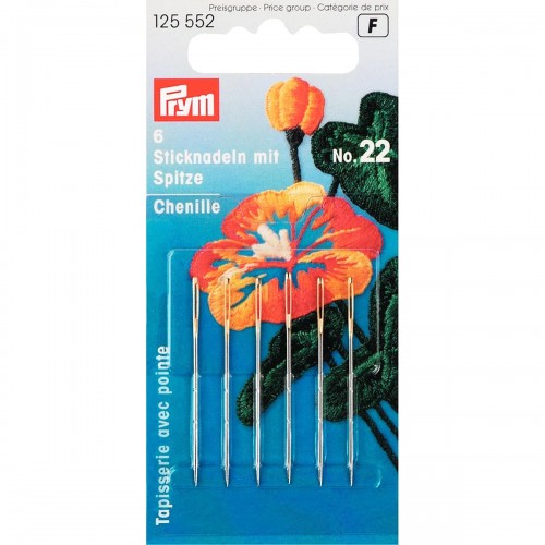 Иглы для шитья ручные "PRYM"   125552   для вышивания острые  №22   6 шт.  в блистере .