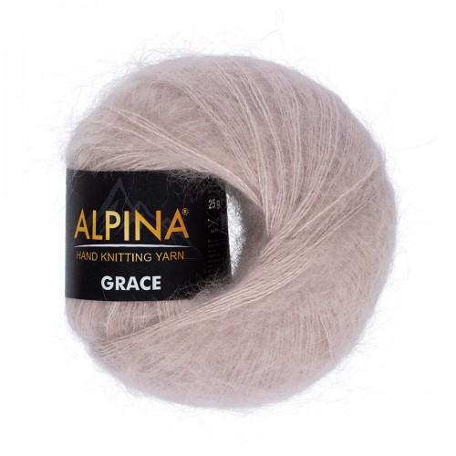 Пряжа ALPINA "GRACE"   72\% супер кид мохер, 28\% шелк   4 шт. х  25 г  210 м ± 5 м №07 св.серый