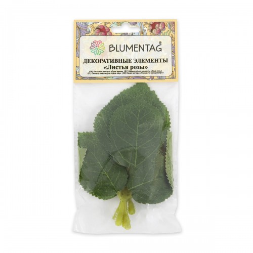 Искусственное растение "Blumentag"   ALT-07   Декоративные элементы "Листья розы"   11 х  7 см  5 х  6 шт. 01 зеленый (роза)