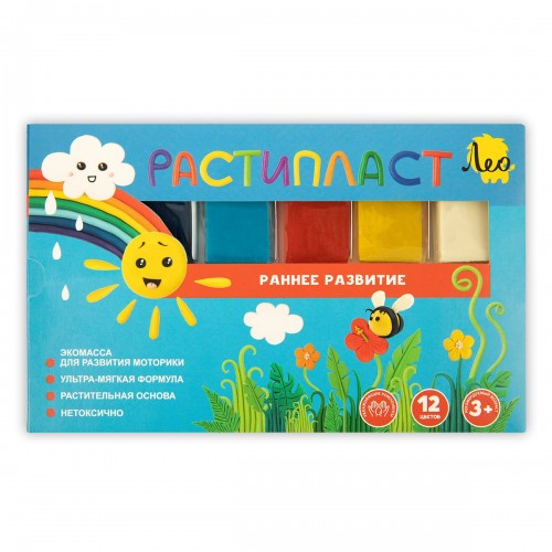 "Лео"   "Расти"   Пластилин растительный "РАСТИпласт"   LRP-0112   240 г ( в картонной упаковке )  12 цв. .