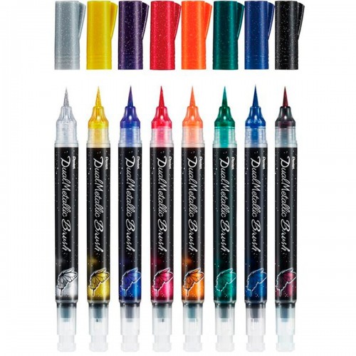 "Pentel"   Маркер-кисть с кнопкой подкачки чернил XGFH в блистере   1-10 мм   кисть XGFH-DVX фиолетовый+синий металлик