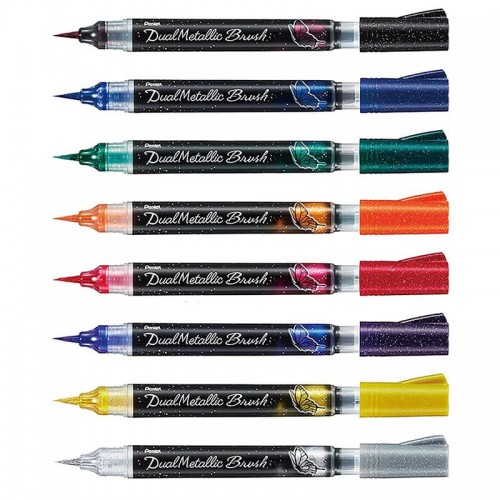 "Pentel"   Маркер-кисть с кнопкой подкачки чернил XGFH в блистере   1-10 мм   кисть XGFH-DVX фиолетовый+синий металлик