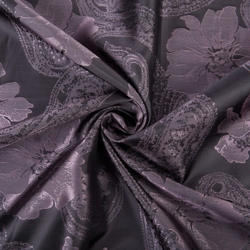 Ткань подкладочная "Gamma"   Taffeta с рисунком   JTR   52\% полиэстер, 48\% вискоза   145 см ± 2 см №121 т.фиолетово-розовый (огурцы,цветы)