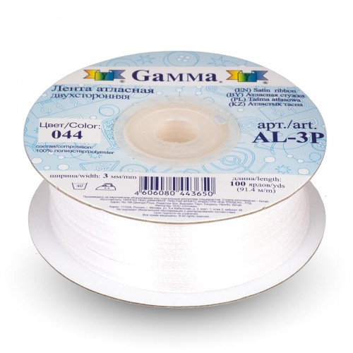 Лента атласная 3 мм ( 1/8 ")  "Gamma"   AL-3P   двухстор.   91.4 м №044 св.сиреневый