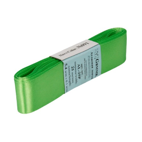 Лента атласная 25 мм ( 1 ")  "Gamma"   AL-25P   ФАСОВКА   5 x  5.4 м №091 св.салатовый