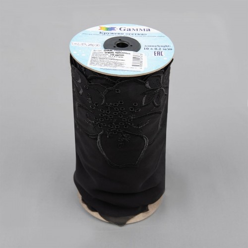 Кружево "Gamma"   "шифон"   190 мм  SHKM-19001   в рулоне   10 м ± 0.2   Турция SF002BL  черный