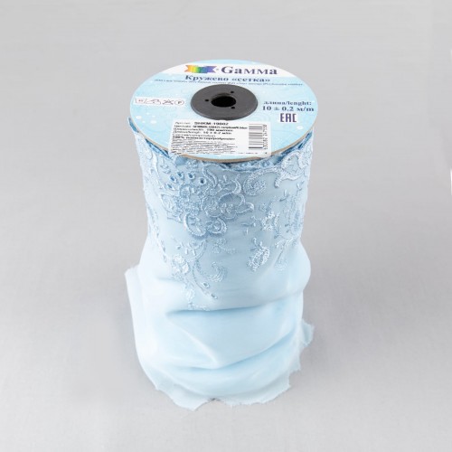 Кружево "Gamma"   "шифон"   190 мм  SHKM-19002   в рулоне   10 м ± 0.2   Турция SF006BLU (042) голубой