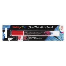 "Pentel"   Маркер-кисть с кнопкой подкачки чернил XGFH в блистере   1-10 мм   кисть XGFH-DPX розовый+розовый металлик