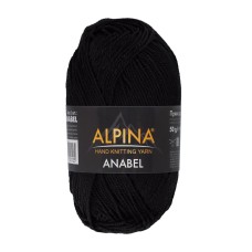 Пряжа ALPINA "ANABEL"   100\% мерсеризованный хлопок   10 шт. х  50 г  120 м ± 6 м №001 ЧЕРНЫЙ