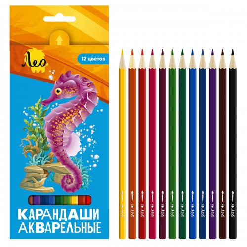 "Лео"   "Ярко"   LBSWP-12   Набор акварельных карандашей   заточенный   8 х  12 цв. .