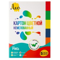 "Лео"   "Учись"   Картон цветной, немелованный   LNSNM-02   200 г/м2  A4   21 х  29.7 см  5 л.  5 цв. .