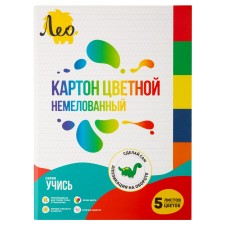 "Лео"   "Учись"   Картон цветной, немелованный   LNSNM-02   200 г/м2  A4   21 х  29.7 см  5 л.  5 цв. .