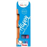 "Pentel"   Набор брашпенов Pentel Brush Pens Happy, 4 шт., разные цвета чернил.   от 0.2 мм   4 цв.  кисть SES15-4COL