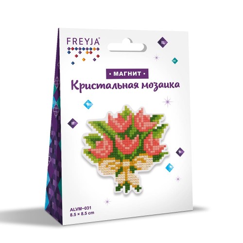 Кристальная (алмазная) мозаика  "ФРЕЯ" ALVM-031   магнит "Букетик" 8.5 х 8.5 см
