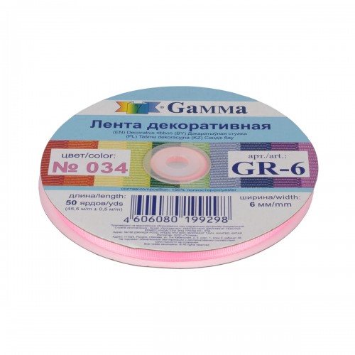 "Gamma"   репсовая лента   GR-06   6 мм  1/4 "  45.5 м №034 розовый