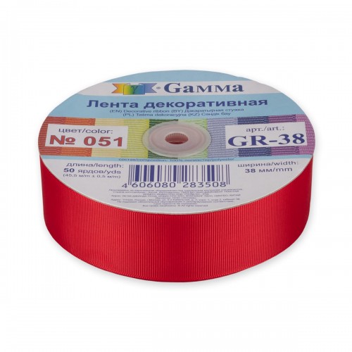 "Gamma"   репсовая лента   GR-38   38 мм  1.1/2 "  45.5 м №051 красный