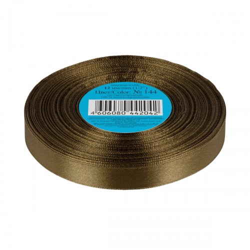 Лента атласная 12 мм ( 1/2 ")  "Gamma"   33 м ± 2 м №144 т.хаки