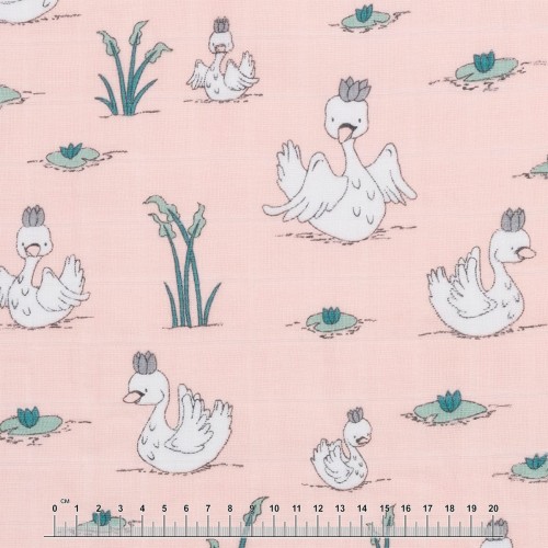 Ткань "PEPPY"   Ткань муслиновая   ФАСОВКА   SMD EMBRACE   100\% хлопок   100 х  125 см  Shannon Fabrics royal swans apricot
