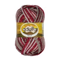 Пряжа ADELIA "NELLY"   70\% шерсть, 30\% акрил   5 шт. х  100 г  100 м ± 5 м №31 св.серый-серо-бежевый-т.красный-бордовый-люрекс