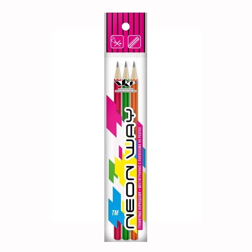 "ВКФ"   "Neon way"   3P-1555   Набор графитных карандашей ОПП неон с полосками на ребрах   заточенный   ТМ (HB)   10 х  3 шт. ассорти