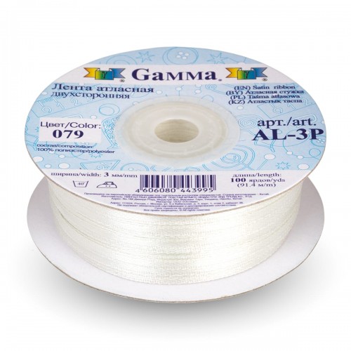 Лента атласная 3 мм ( 1/8 ")  "Gamma"   AL-3P   двухстор.   91.4 м №079 бл.серый