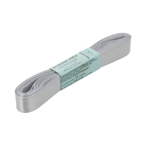 Лента атласная 12 мм ( 1/2 ")  "Gamma"   AL-12P   ФАСОВКА   10 x  5.4 м №003 св.серый