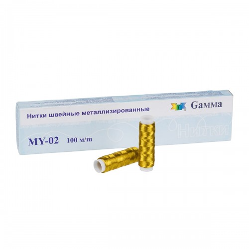 Нитки  "Gamma"   металлизир.   MY-02   100\% полиэстер   12  х  109 я  100 м под св. золото