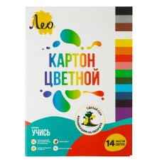 "Лео"   "Учись"   Картон цветной, мелованный   LNSCC-02   200 г/м2  A4   21 х  29.7 см  14 л.  14 цв. .