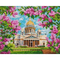 Кристальная (алмазная) мозаика  "ФРЕЯ" ALPD-231   на подрамнике "Исаакиевский собор в сирени" 50 х 40 см
