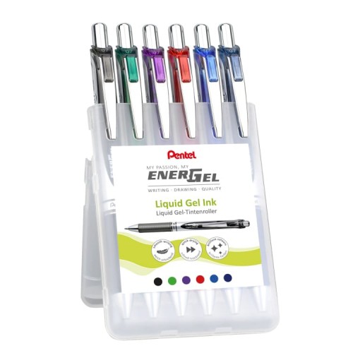 "Pentel"   Набор гелевых автоматич.ручек  Pentel EnerGel BL77 в футляре, 0.7 мм, 6 цветов  d 0.7 мм  6 шт. BL77-6 цвет чернил: ассорти