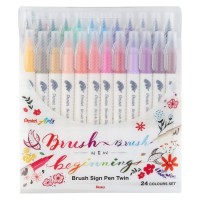 "Pentel"   Набор 2-х сторонних брашпенов Pentel Brush Sign Pen Twin в пластиковой упак.   2.9 мм   24 цв.  пулевидный SESW30C-24